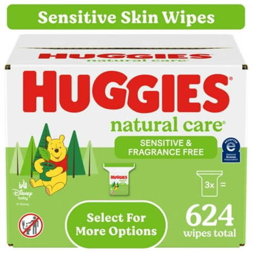 Huggies Natural Care Sensitive Baby Wipes, Hypoallergenic, Dermatologist Tested, 3 Refills, 624 Ct