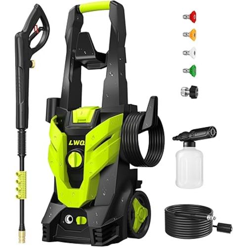 Electric Pressure Washer, 2.5 GPM Power Washer with 4 Quick Connect Nozzles, High Pressure Cleaning Machine with Foam Cannon for Cars/Fences/Driveways/Patios/Home Cleaning (Green)