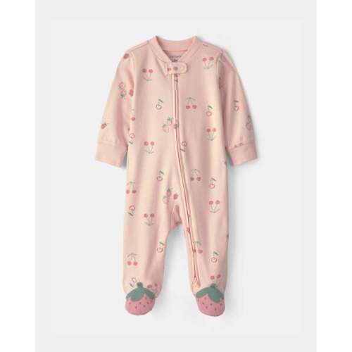 Baby Girl Strawberry 100% Cotton 2-Way Zip Sleep & Play Pajamas - Pink | Carter's