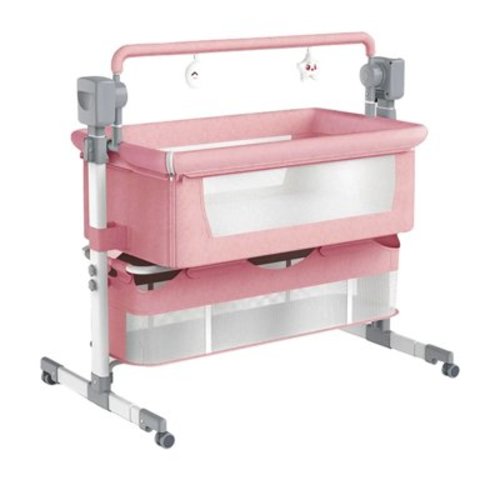 Magic ZC Bedside Bassinet,4-in-1 Foldable Baby Crib with Remote Control,Bluetooth Music,Pink