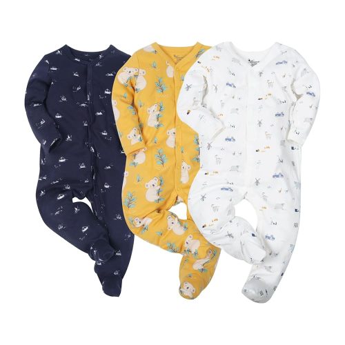 Baby Boys Girls Cotton Footies Multi Pack Long Sleeve Baby Footed One-Piece Jumpsuit Multi Pack