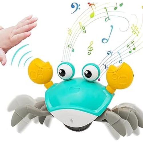 Crawling Crab Baby Toy, Infant Tummy Time Toys, Interactive Walking Moving Toy with Music & Automatic Obstacle, Sensory Induction Crabs for Walking Toddler 0-6 to 12-18 Months (Green)