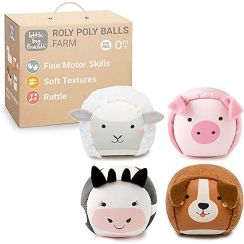 Little Big Friends Roly Poly Balls | Sensory Rattle Ball Toy for Baby, Set of 4