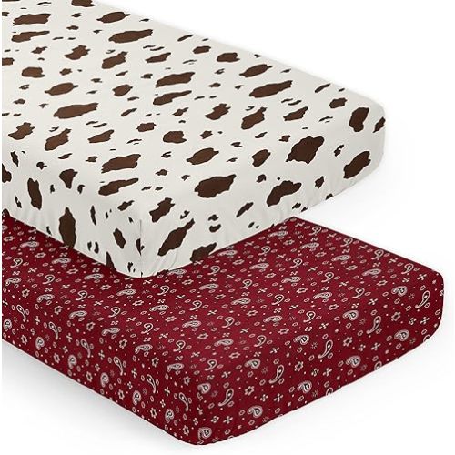 Sweet Jojo Designs Western Cow and Bandana Print Boy Girl Baby Fitted Crib Sheet Set Nursery Soft Infant Newborn Standard Mattress Toddler Bed Gender Neutral Southern Cowboy Country Wild West Animal
