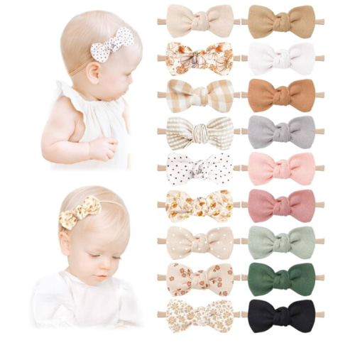 Niceye Baby Girl Bows and Headbands, Handmade Stretchy Nylon Hairbands Hair Bows for Newborn, Infant, Toddler - Soft Baby Hair Accessories - 18 Packs