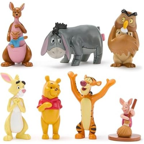 DISNEY STORE Official Winnie The Pooh Figure Set – 7 Fully Sculpted Disney Figures Including Pooh Bear, Piglet, Tigger, Eeyore & More in Double-Tiered Box with Scenic Backgrounds