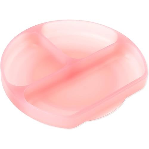 Bumkins Toddler and Baby Suction Plate, Silicone Divided Grip Dish for Babies and Kids, Baby Led Weaning, Children Feeding Supplies, Non Skid Sticky Bottom, Ages 6 Months Up, Pink Jelly