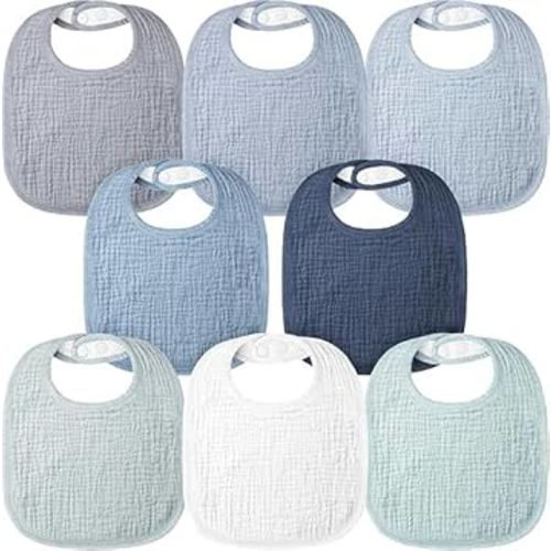 Bearmoss Muslin Baby Drooling Bibs 8 Pack, 100% Cotton Square Adjustable Bandana Bibs for Baby Girls Boys Teething Drool (Mint Iceberg)