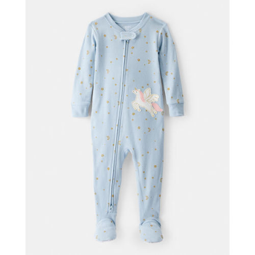 Baby Girl Unicorn Star Print 100% Cotton Long-Sleeve 2-Way Zip 1-Piece Pajamas - Blue | Carter's