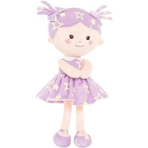 Onetoo Rag Doll Plush Baby Dolls Soft Baby Doll for Girls First Baby Doll Plush Sleeping Cuddle Buddy Doll Wear Star Purple Sleeveless Dress 14"