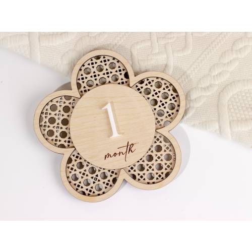 Daisy Rattan Monthly Milestone Markers | Milestone Marker | Wood First Year Photo Prop | Monthly Age Marker | Baby Shower Gifts
