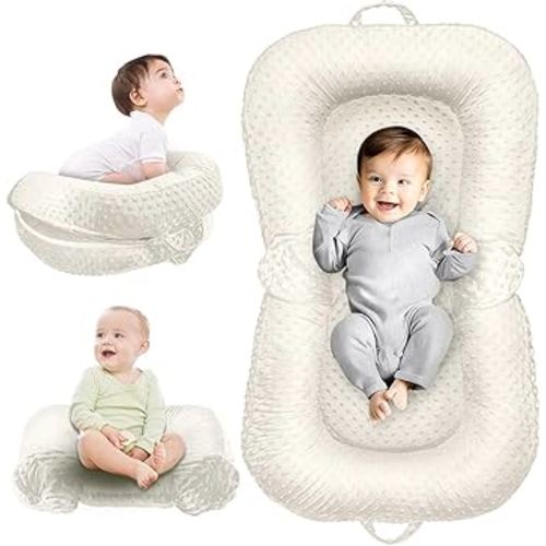 Baby Lounger Pillow - 3-in-1 Infant Lounger Pillow for Newborn 0-24 Months, Breathable & Soft Baby Nest for Baby, Portable Newborn Lounger for Home and Travel, Babies Essentials Gifts, Off-White