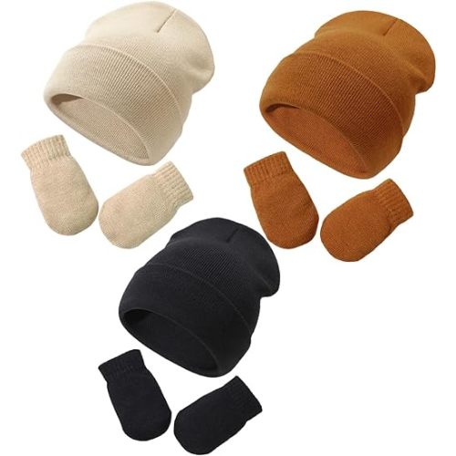 Baby Beanie Hat Gloves Set, Kids Winter Warm Knit Hat with glvoes,Toddler Soft Beanie for Little Boys Little Girls Children