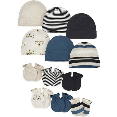 Onesies Brand Unisex Baby 12-piece Cap and Mitten Set - Newborn - Tiger Board