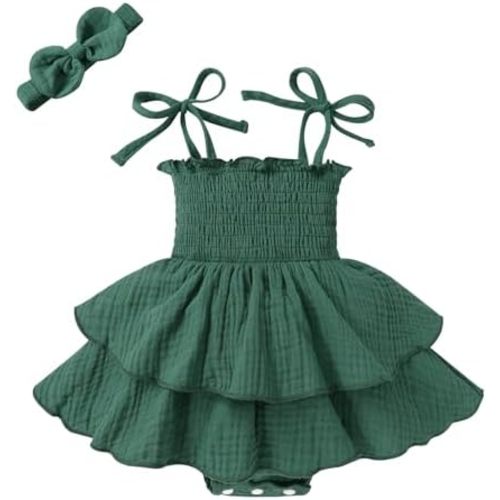 YOUNGER TREE Baby Girl Clothes Infant Summer Romper Dress Sleeveless Bodysuit Jumpsuit with Headband Toddler Outfits