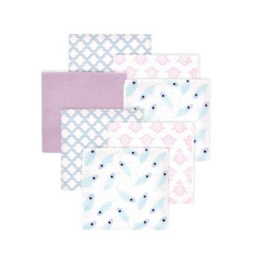 Little Treasure Hudson Baby Girls Cotton Poly Flannel Receiving Blankets Multipack, Purple Peacock Feather, 30x30 Inches
