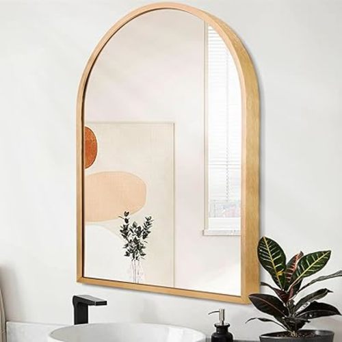 Arched Wall-Mounted Mirror Gold Arch Mirror Aluminum Alloy Frame Bathroom Mirror for Vanity Living Room, Bedroom, and Entryway 20"x16"