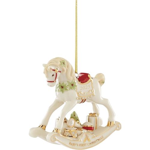 Lenox Ornament, 2025 Vintage Rocking Horse Christmas Tree Ornament, Porcelain with Gold Accents and Hanging Cord, Christmas Tree Decorations, Winter Home Decor, Winter Decor (Multicolor, 1 Piece)