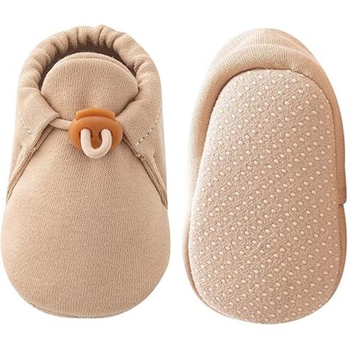 Baby Booties Newborn Infant Shoes Cozy Soft Warm Cotton Boots for Boy Girl Khaki 6-12 Months