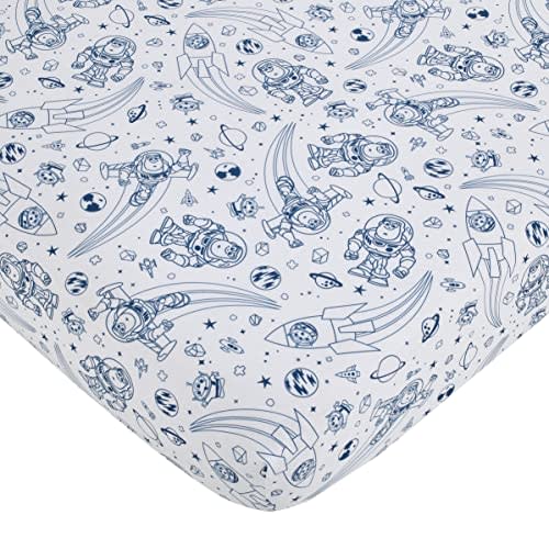 Disney Toy Story Outta This World Blue and White Fitted Crib Sheet