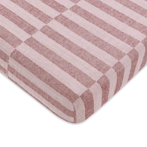 Babyletto 100% Organic Cotton Mini Crib Sheet, GOTS-Certified, Fitted 360°, Ultra-Soft and Breathable Muslin - Maroon Offset Stripe