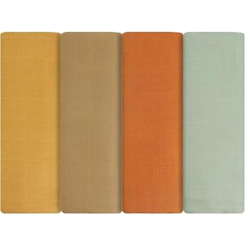 Featherhead™ 100% Cotton Muslin Swaddle Blankets for Baby Girl - Large 47”x 47” - Pre-Washed, Soft, & Breathable - Newborn Essential & Perfect Baby Registry Gift (4 Pack - Brown Solids)