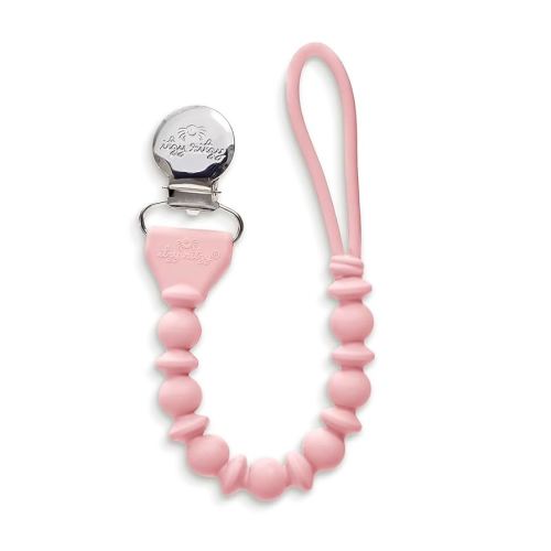Itzy Ritzy Silicone Pacifier Clip; 100% Food Grade Silicone Pacifier Strap with Clip Keeps Pacifiers, Teethers & Small Toys in Place; Features One-Piece Design & Cord (Pink with Silver Clasp)
