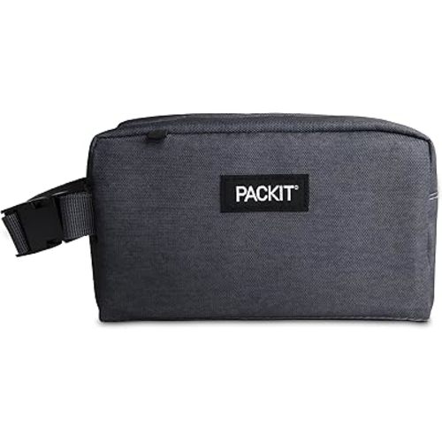 PackIt Freezable Snack Box, City Charcoal, Built with EcoFreeze® Technology, Collapsible, Reusable, Zip Closure with Buckle Handle, For Work Snacks, Fresh Snacks On the Go, Adults, and All Ages