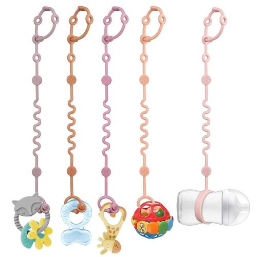 Toy Straps for Baby, 5pcs Adjustable Toy Holder for Stroller Accessories, Silicone Baby Tether Pacifier Clip, No Throw Baby Travel Essential Leash for High Chair, Car Seat (Gril-5 Pack)