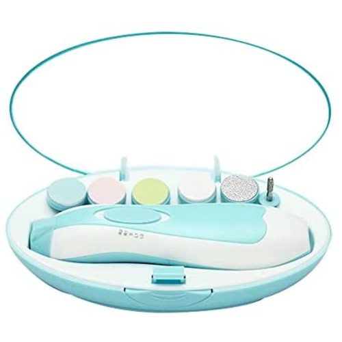 Electric Nail File Drill for Baby No Sharp Claws Hurt, 6 in 1 Safety Cutter Trimmer Clipper for Toes and Fingers (Blue)