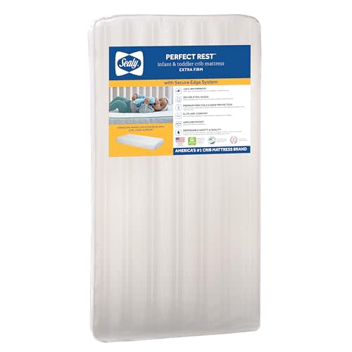 Sealy Baby Perfect Rest Waterproof Crib Mattress plus Toddler Bed Fit, Premium 150 Extra Firm Coils, Non Toxic, Airy Cushioning, GREENGUARD Gold Certified, Safety & Quality Tested, Made in USA, 52X28"