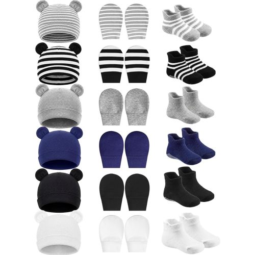 Geyoga Newborn Baby Hat Bear Ears Mittens and Socks Set for 0-6 Month