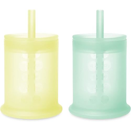 Olababy Silicone Training Cup with Straw Lid Bundle Mint + Lemon