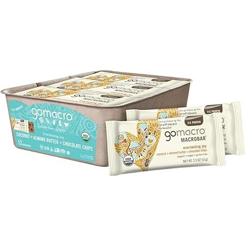 GoMacro MacroBar Organic Vegan Protein Bars - Coconut + Almond Butter + Chocolate Chips (2.3 Ounce Bars, 12 Count)