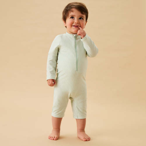 Seersucker One-Piece Rashguard Green Stripe / 6-9 M