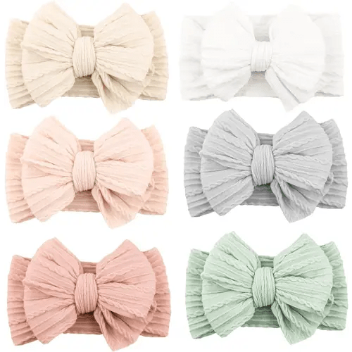 Niceye Handmade Baby Headbands Soft Stretchy Nylon Hair Bands with Bows for Newborn Infant Baby Toddler Girls- Pack of 6