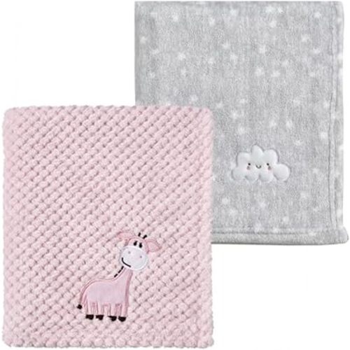 CREVENT 2Pcs 30''X40'' Cute Cozy Fluffy Warm Baby Blankets for Infants Toddlers' Bedding Crib Cot Stroller - Grey Cloud + Giraffe