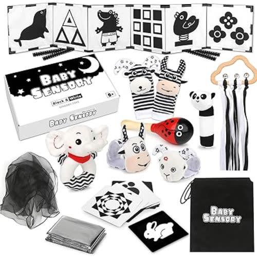 Joyreal Black and White High Contrast Baby Toys for 0 1 2 3 Months Newborn, Sensory Toys for Babies 0-6 Months with Black and White Cards for Brain Development, Montessori Toys for Infants Baby Gifts