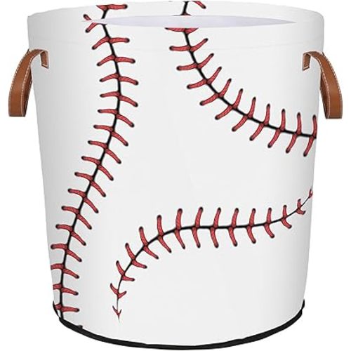 Baseball Texture Laundry Basket Waterproof Collapsible Laundry Hamper Tote With Handles Toy Storage Basket Organizer Dirty Clothes Hamper for College Dorm, Bathroom, Bedroom, Living Room