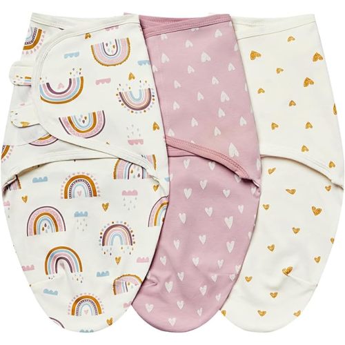 insular Baby Swaddle Wrap, Swaddle Blanket for Newborn and Infant, Adjustable Swaddling Set for Boy and Girl, Soft Cotton Baby Sleep Sack 3 Pack, Rainbow, Small(0-3 Month)