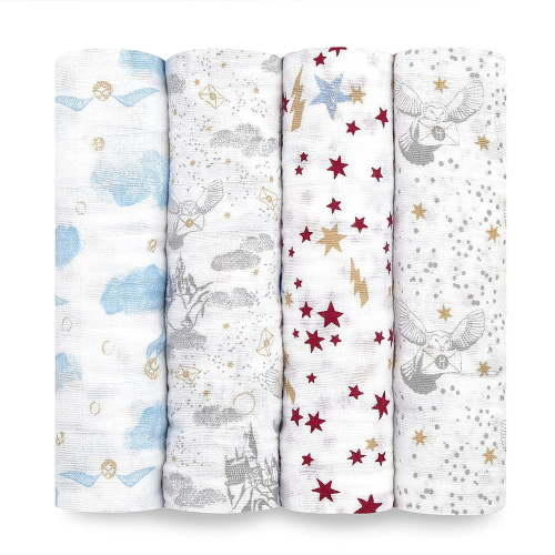 aden + anais , 100% Muslin Cotton Swaddle Blanket, Unisex, 4 Pack,Harry Potter