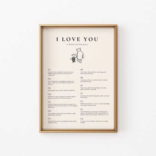 Winnie the Pooh Love Quote Wall Art – Digital Nursery Print, Classic Storybook Illustration, Vintage-Style Baby Room Decor