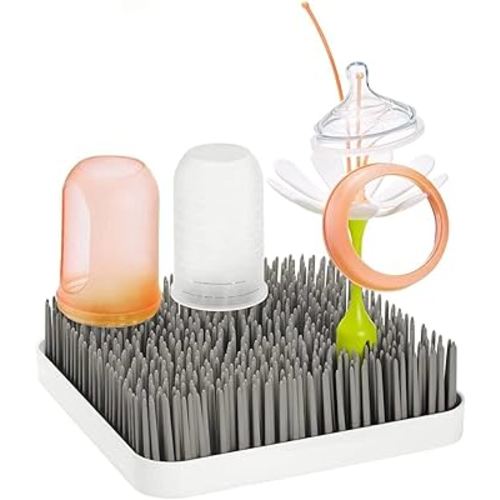 Boon Grass Plastic Drying Rack - Modern Countertop Baby Bottle Organizer - 9.75 x 9.88 x 3.0 inches - Gray