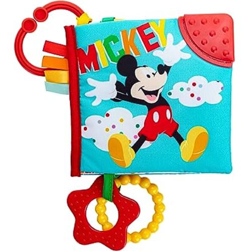 Kids Preferred Disney Baby Mickey Mouse Colorful Crinkle Soft Book with Teething Corner and On-The-Go Clip for Babies
