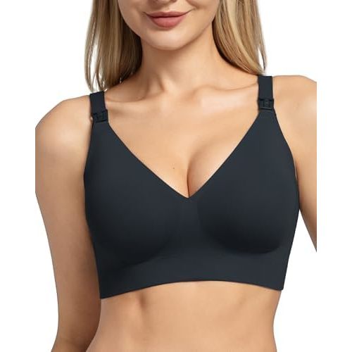 Momcozy CoolFit Nursing Bras for Breastfeeding, Ultra Stretch Seamless Jelly Strip Maternity Bra, Cooling Wireless