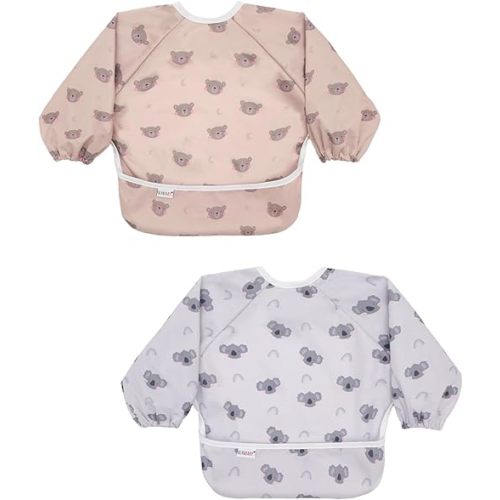ALVABABY Baby Bibs Mess Proof Baby Bib Full Sleeve 2 Pack Toddlers Tug Proof Closure Waterproof Washable Adjustable Boys Feeding Bib 2WDJ17-CA