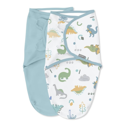 SwaddleMe by Ingenuity Original Swaddle, 100% Cotton, Improves Sleep & Calms Startle Reflex, 0-3 Months, 1.0 TOG, 2-Pack, Baby Swaddle Blanket - Tropical Dino