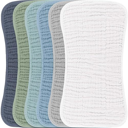 Konssy 6-Pack Muslin Burp Cloths 100% Cotton Large