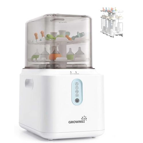 GROWNSY 3 Layers Large Capacity Bottle Sterilizer and Dryer, 45% Faster Electric Steam Sterilization, Universal Bottle Sterilizer for Baby Bottles, Breast Pump Parts, Glass & Plastic, Compact Design