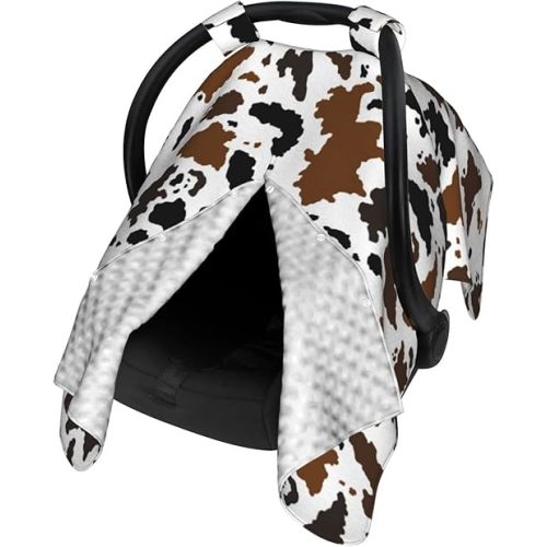Brown Black Cow Skin Baby Car Seat Canopy Cover Multi Use Nursing Cover for Newborn Car Seat Canopy Mom Nursing Breastfeeding Covers Newborn Shower Gift